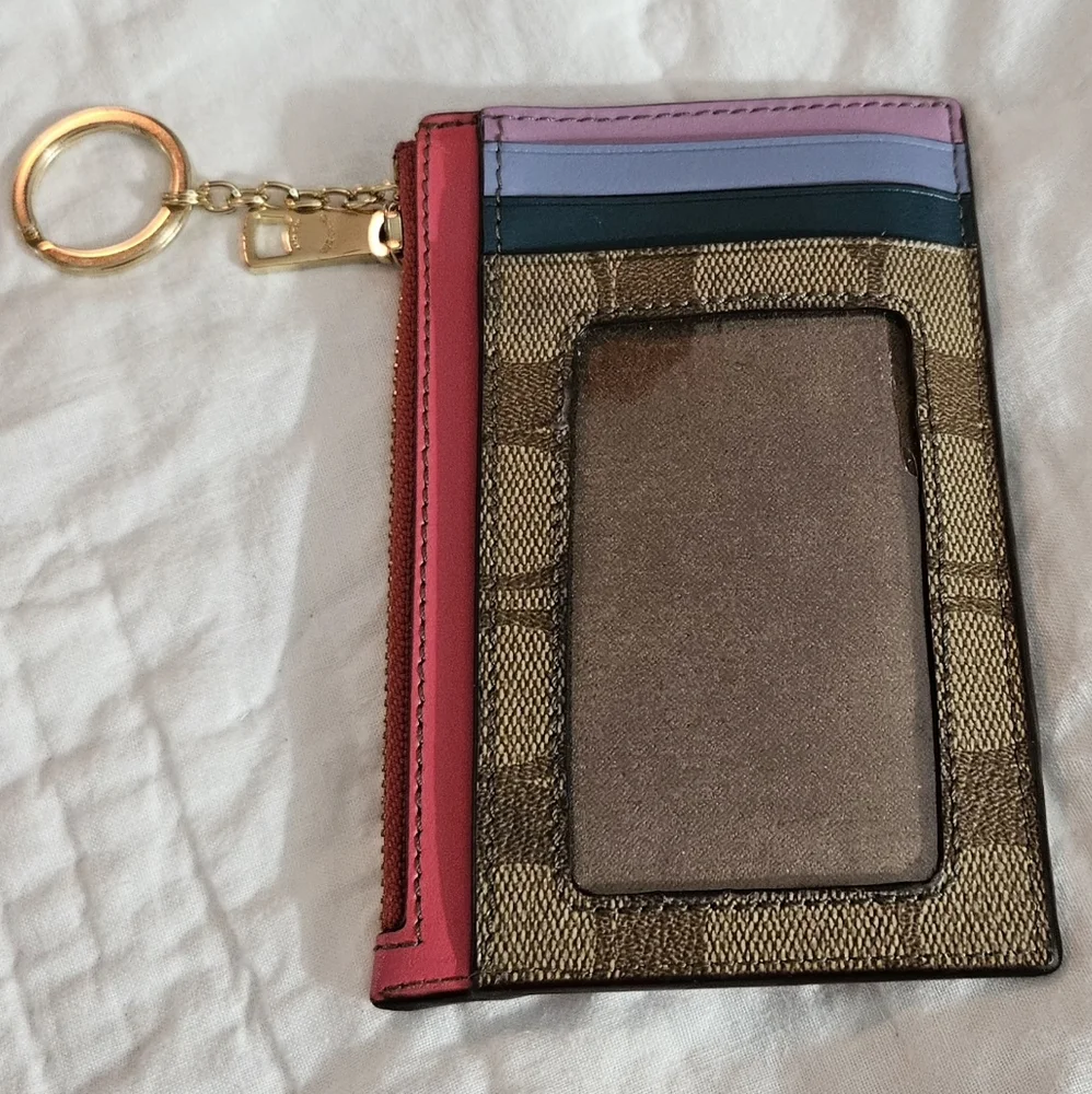 Coach Women's Colorful Credit Card Holder with Keychain ID Wallet Change Purse. - Picture 2 of 7